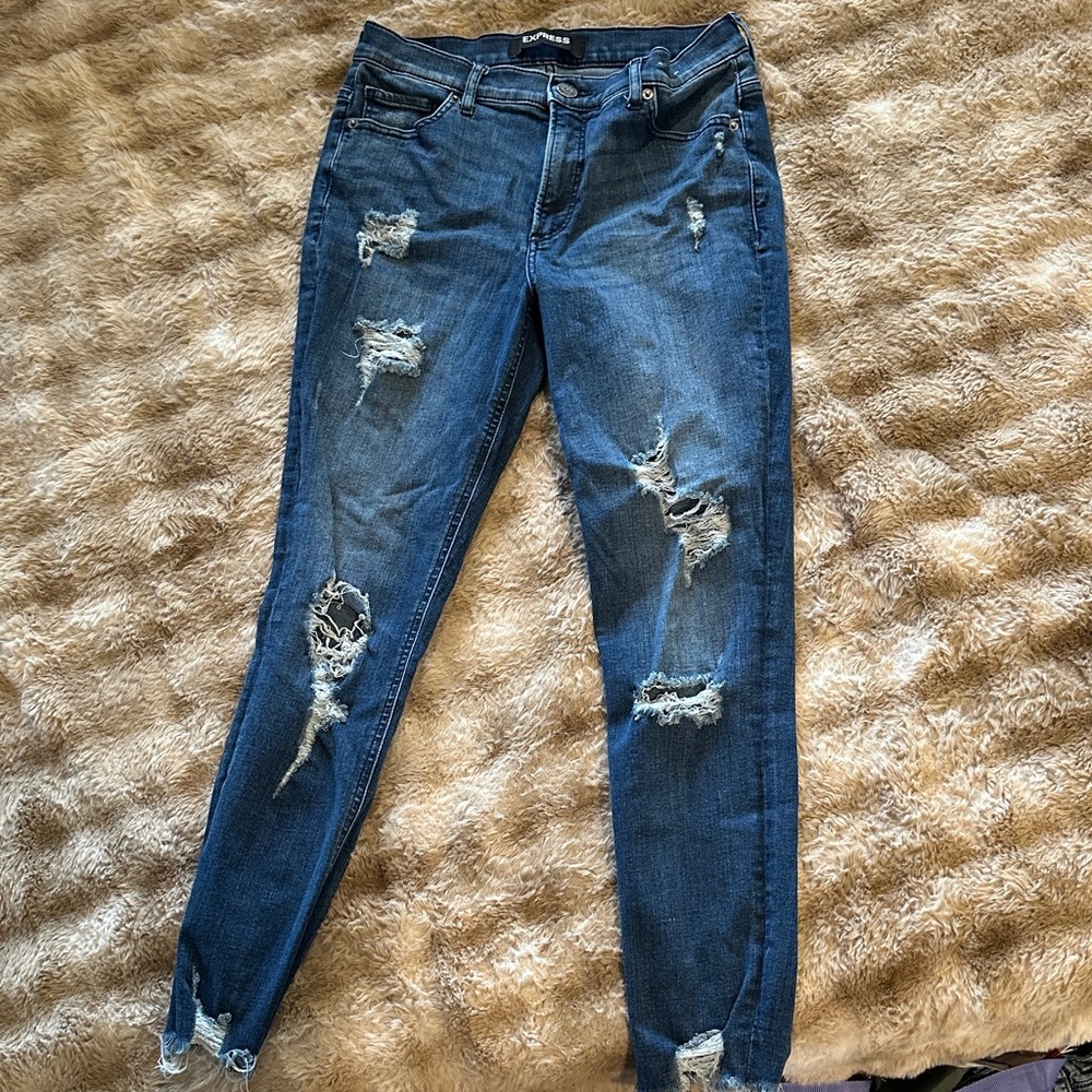 Express Distressed Blue Skinny Jeans